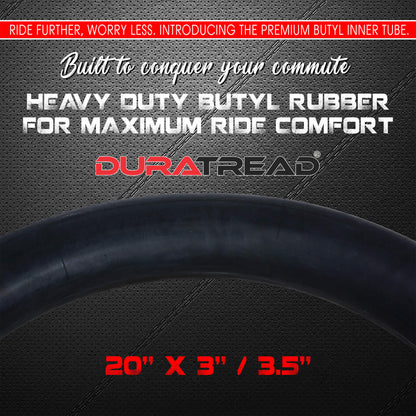 Reliable DURATREAD 20x3/3.5 replacement inner tube, strong butyl rubber and Schrader valve for everyday bike and e-bike use