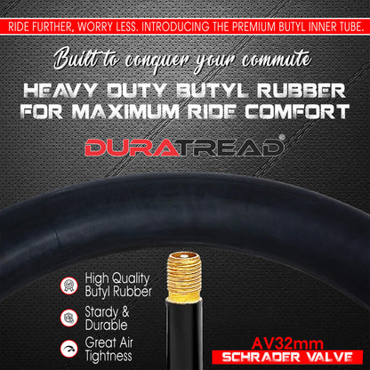 DURATREAD 20x3 Schrader valve inner tubes for fat bikes and e-bikes, heavy-duty butyl rubber and puncture-resistant material.