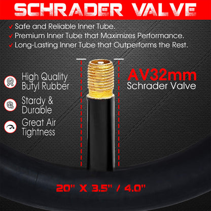 Premium DURATREAD 20x3.5/4.0 butyl rubber bike tube, puncture-resistant design with Schrader valve for reliable everyday riding