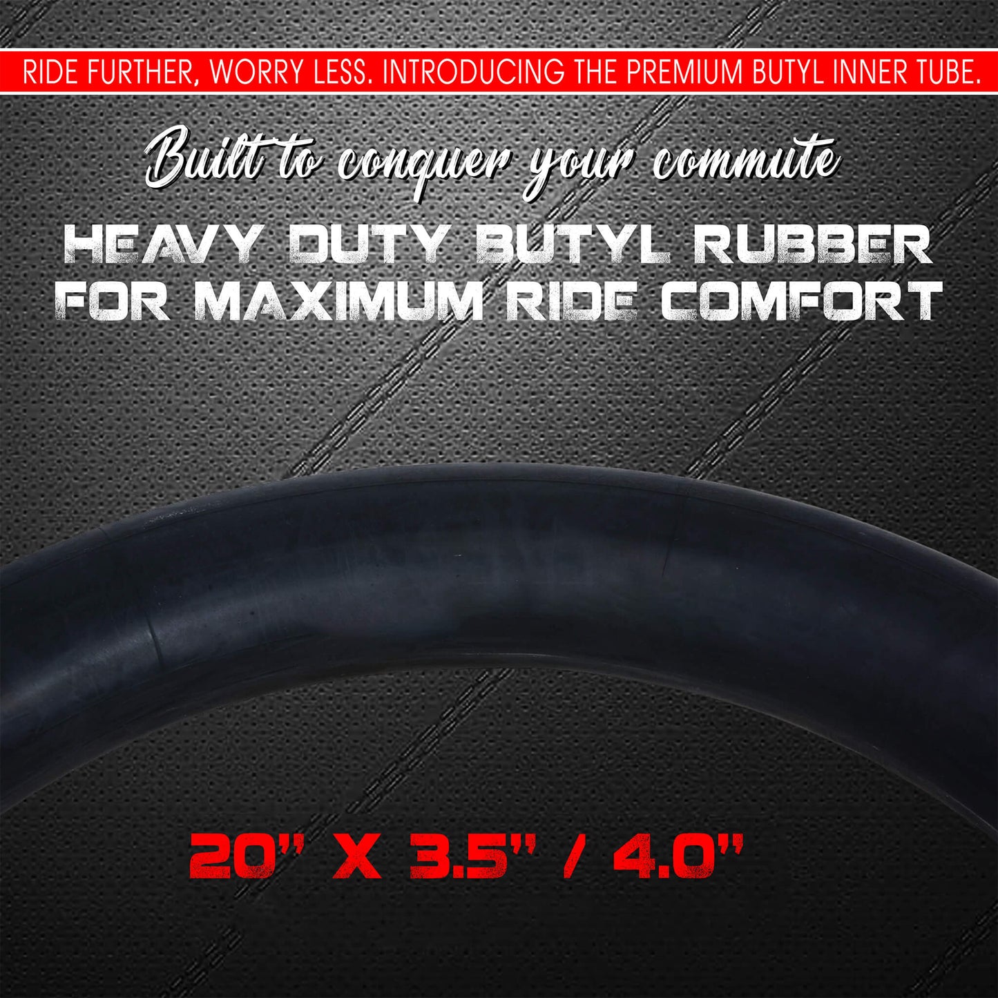 Reliable DURATREAD 20x3.5/4.0 replacement inner tube, strong butyl rubber and Schrader valve for everyday bike and e-bike use