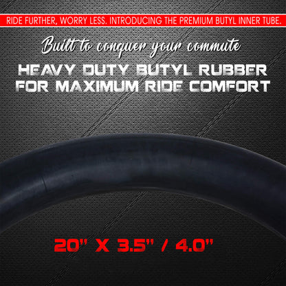 Reliable DURATREAD 20x3.5/4.0 replacement inner tube, strong butyl rubber and Schrader valve for everyday bike and e-bike use