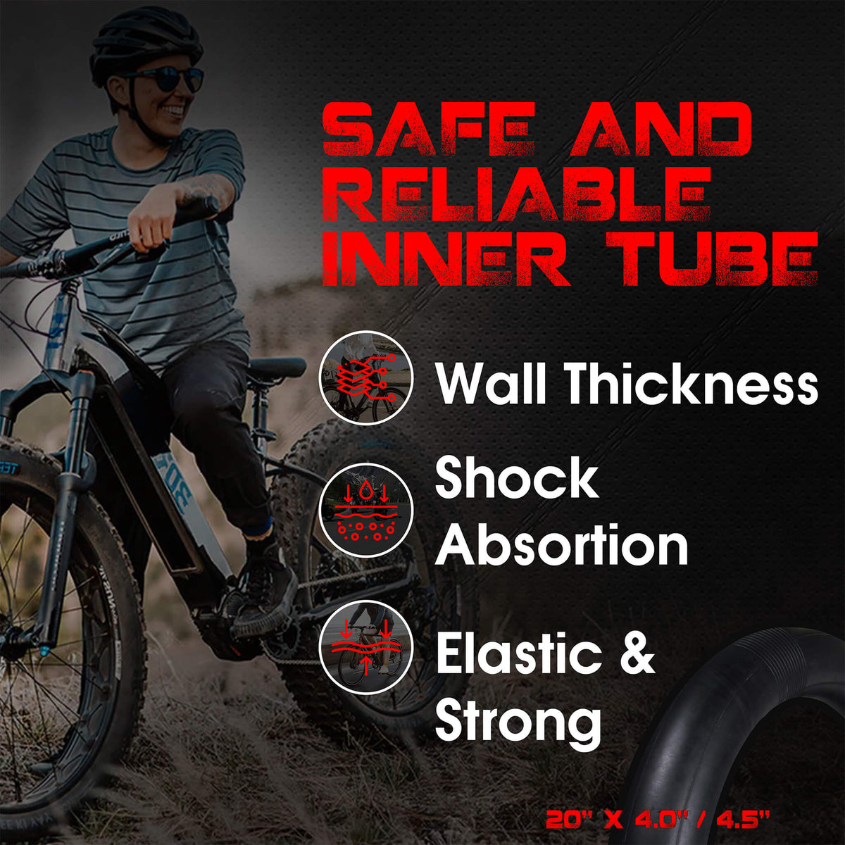Premium DURATREAD 20x4/4.5 thick butyl rubber bike tube, puncture-resistant design with Schrader valve for reliable everyday riding
