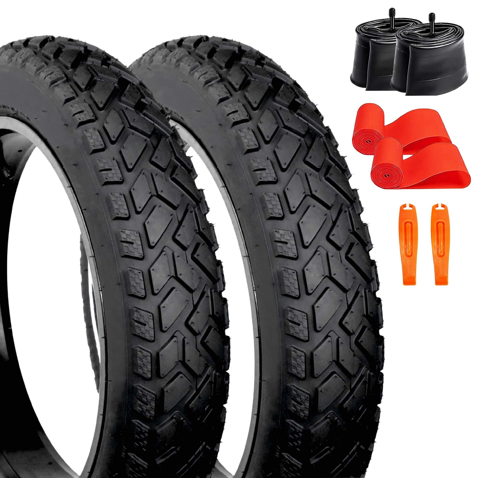 DURATREAD 20x4 heavy-duty puncture-resistant fat bike tire kit for e-bikes, includes Schrader valve inner tubes, levers, and rim strips.