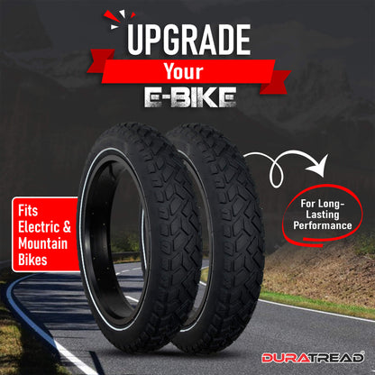 DURATREAD 20x4 all-terrain fat bike tire for electric bikes, heavy-duty, long-lasting, no puncture design for off-road and city rides.