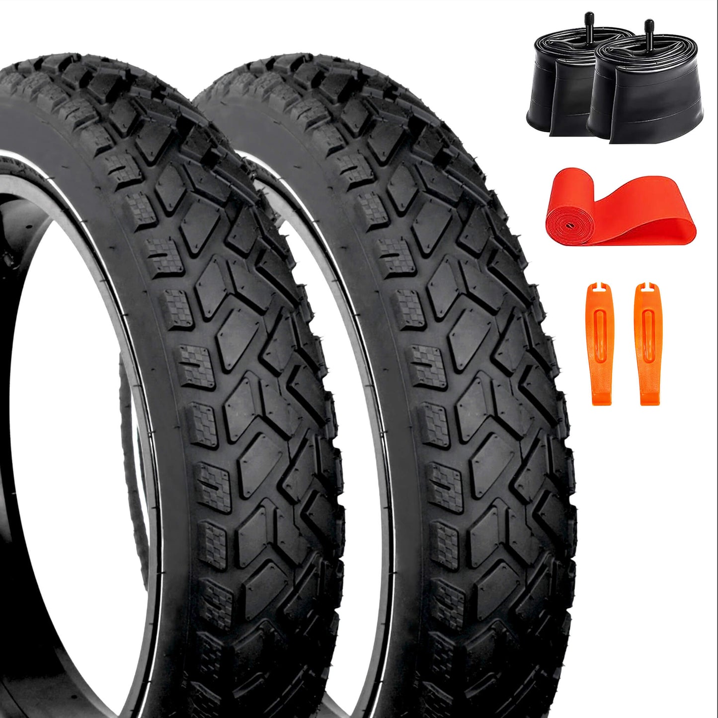 DURATREAD 20x4 heavy-duty puncture-resistant fat bike tire kit for e-bikes, includes Schrader valve inner tubes, levers, and rim strips.