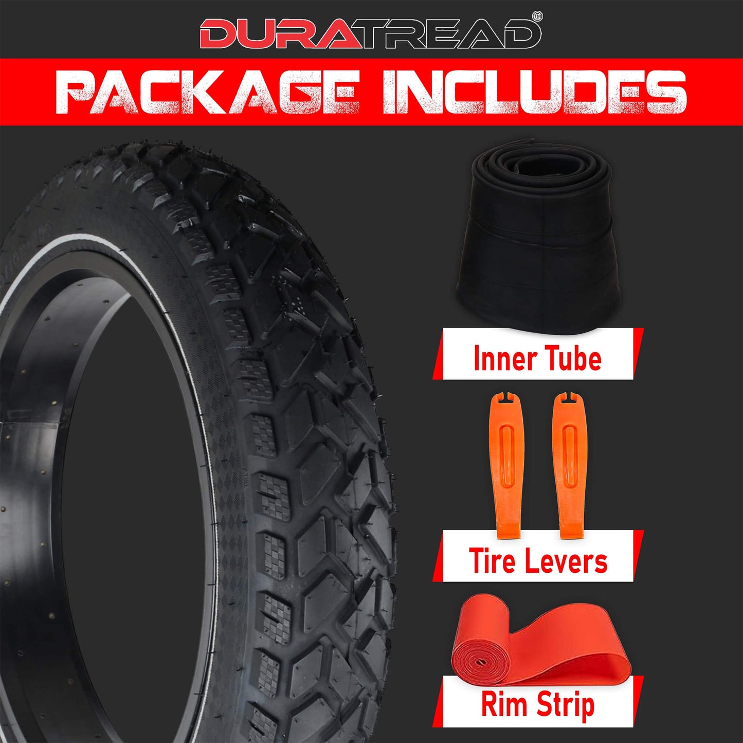 DURATREAD 20x4 tire levers and rim strips for easy e-bike tire installation and rim protection, durable and reusable tools.