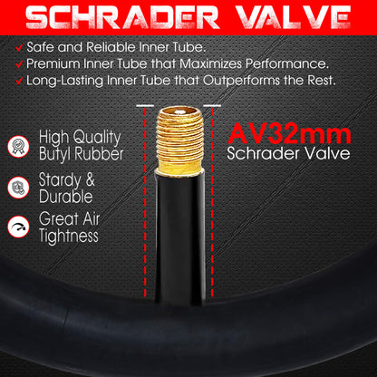 DURATREAD 20x4 Schrader valve inner tubes for fat bikes and e-bikes, heavy-duty butyl rubber and puncture-resistant material.