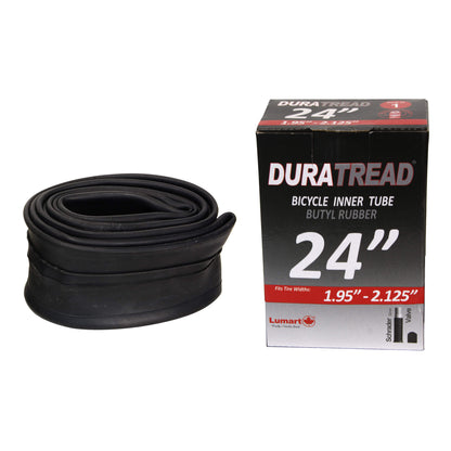 Reliable DURATREAD 24x1.95/2.125 replacement inner tube, strong butyl rubber and Schrader valve for everyday bike and e-bike use, Pack 1