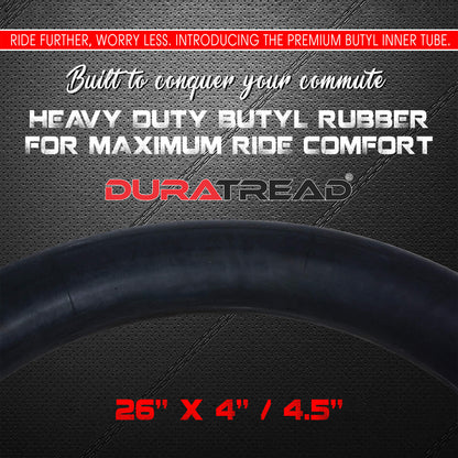 Durable DURATREAD 26x4/4.5 butyl tube with Schrader valve, ideal for commuting, fitness, and electric bicycles