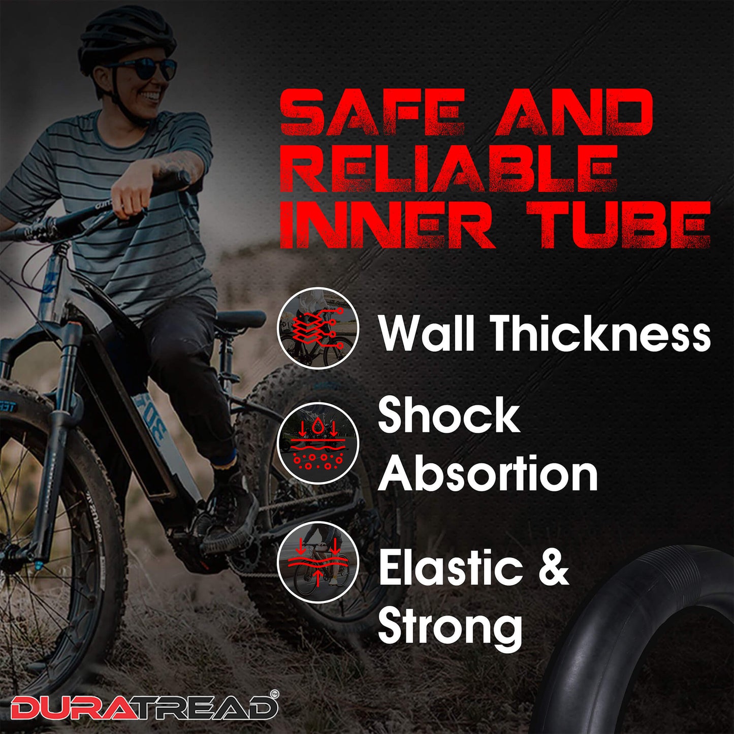 Reliable DURATREAD 27.5x1.75/2.40 replacement inner tube, strong thick butyl rubber and Schrader valve for everyday bike and e-bike use