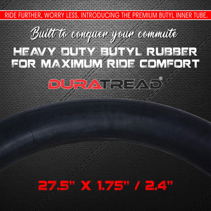 DURATREAD 27.5x1.75/2.40 bicycle inner tube, thick butyl rubber construction and Schrader valve for smooth, comfortable rides
