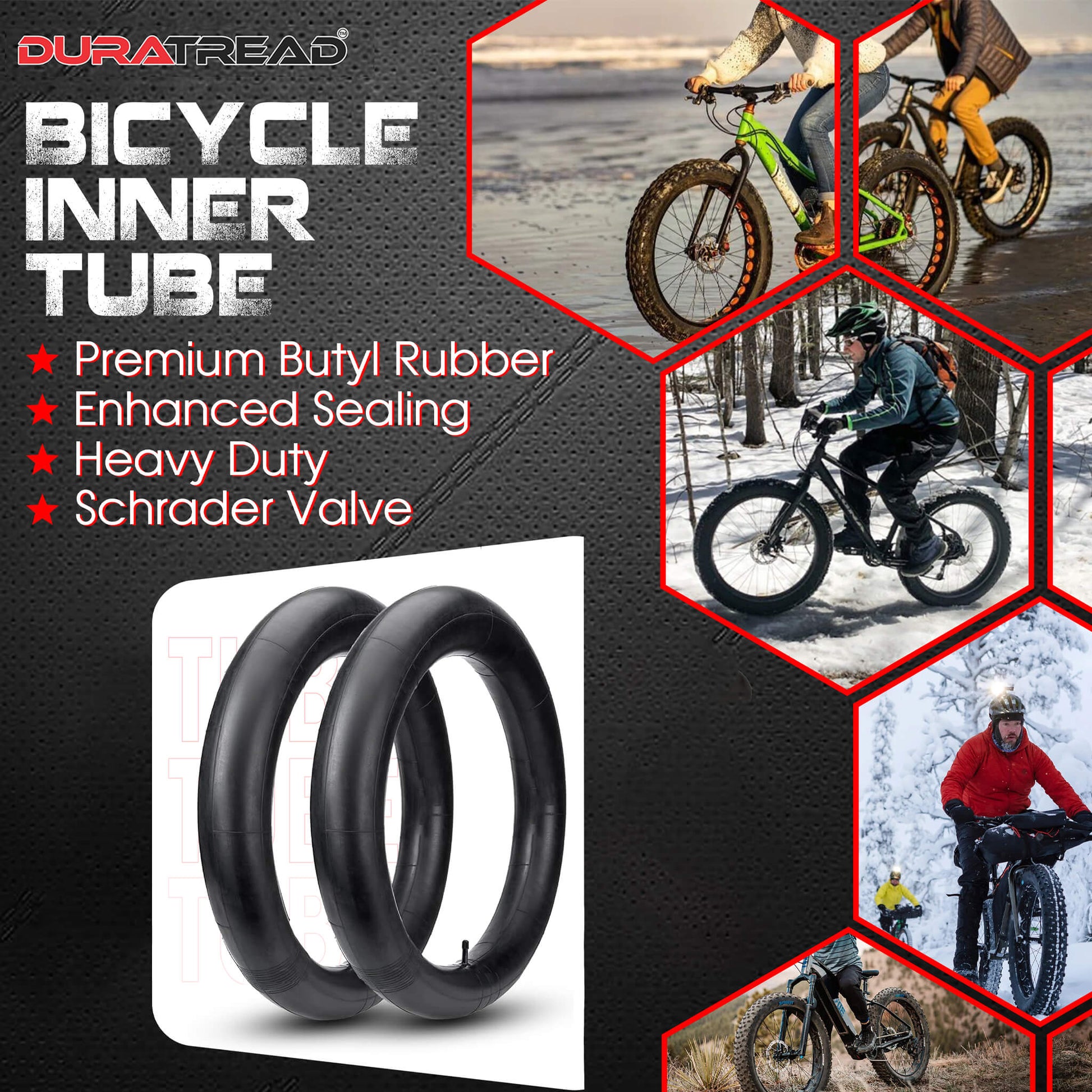 Heavy-duty DURATREAD 29x1.75/2.40 inner tube, excellent puncture protection and durability for sand,snow,city, trail, and commuter bikes